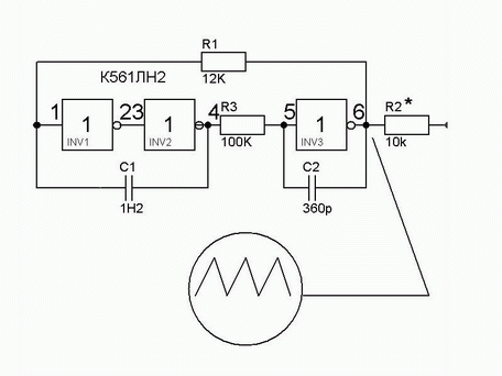 Схема генератора треугольных импульсов