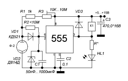 Фотореле на 555 принципиальная схема