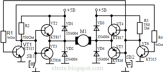 Реверсивное управление двигателем постоянного тока схема