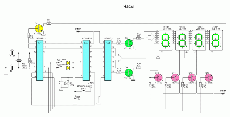 Часы на микросхемах 176 серии схема