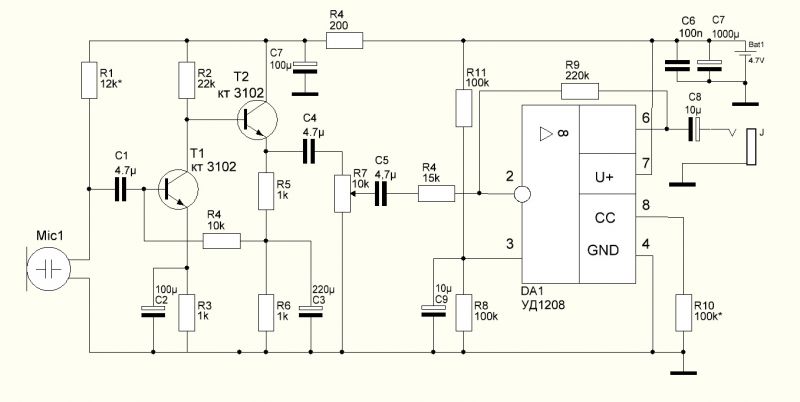 Max9814 микрофонный усилитель схема