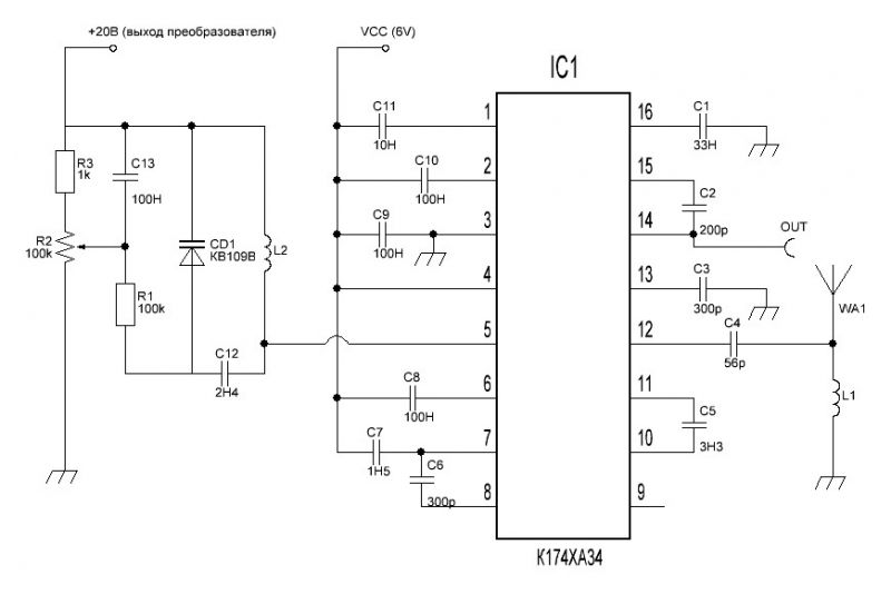 Схема приемника на к174ха34