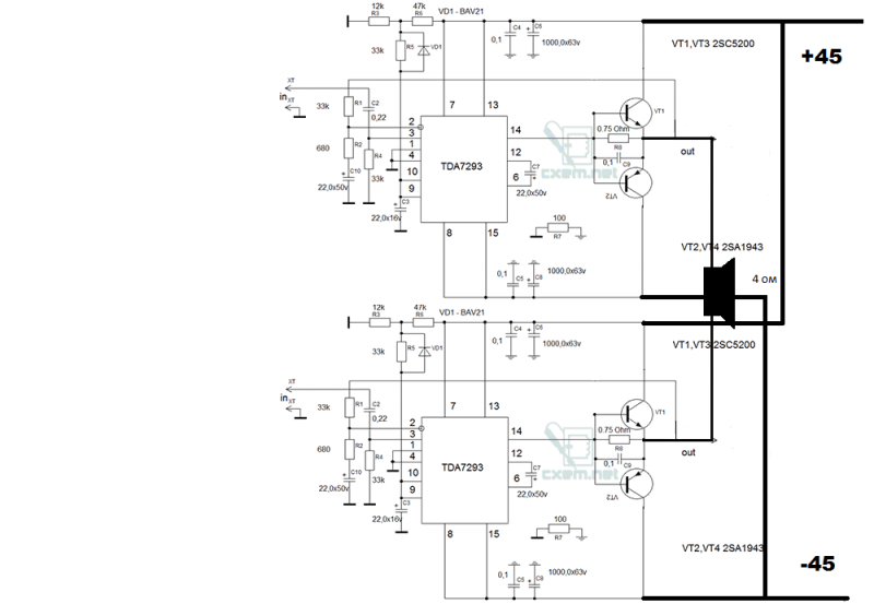 Аудиокиллер tda7293 схема усилителя