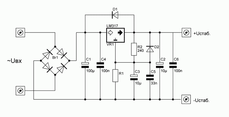 Лабораторный блок питания на lm317 схема