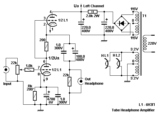 Ламповый усилитель для наушников схема