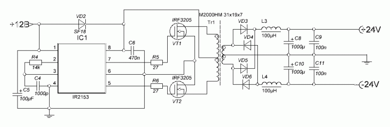 Voltage doubler uses inherent features of push-pull dc/dc converter