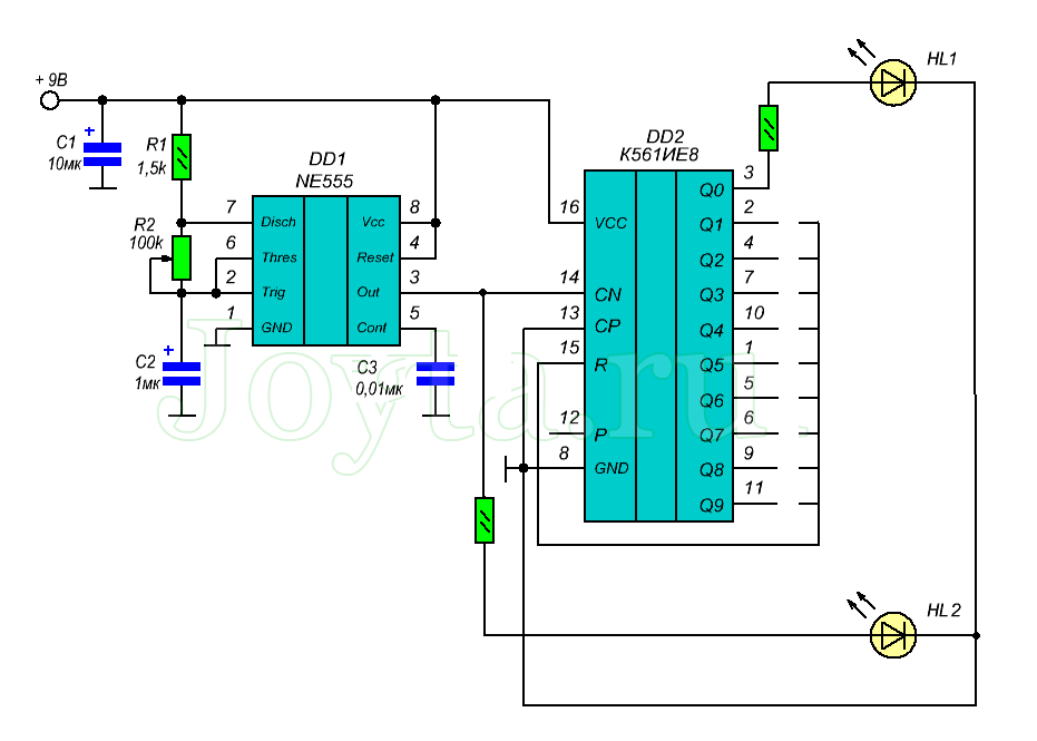 Схемам 9. Делитель частоты на микросхемах к561.