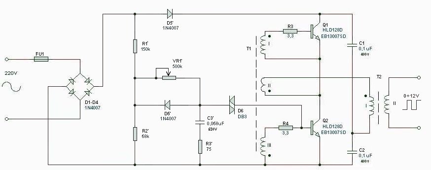 Схема электронного трансформатора на 12 вольт
