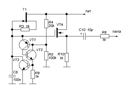 Генератор пилы на транзисторах схема