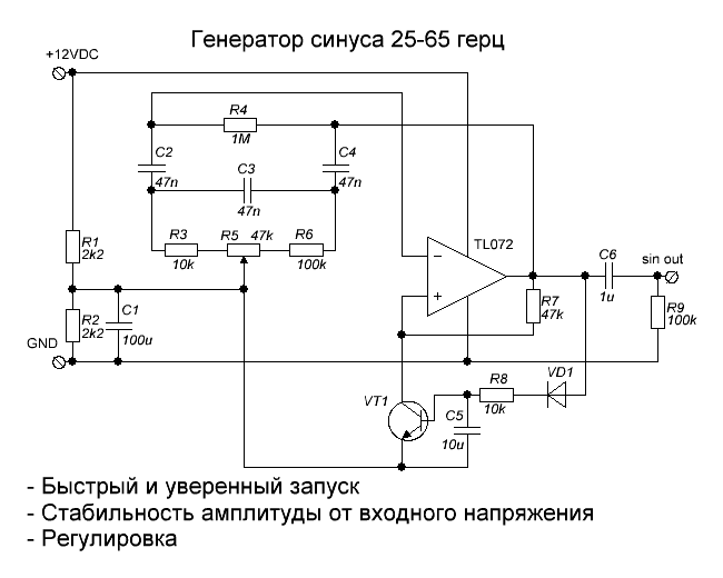 Генератор синуса схема