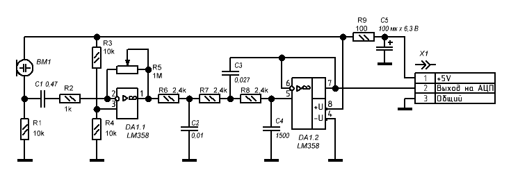 Lm358 микрофонный усилитель схема