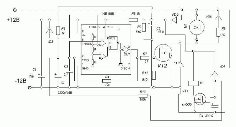 Схема плавного пуска электродвигателя 12в