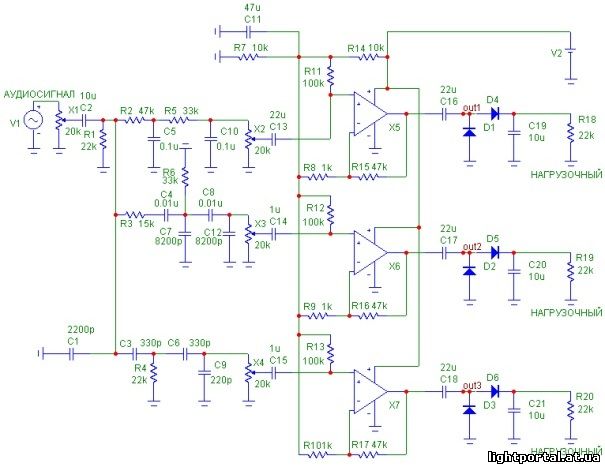 Цветомузыка на lm324 с фоном схема