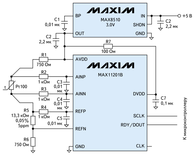 Схема подключения pt100 к микроконтроллеру