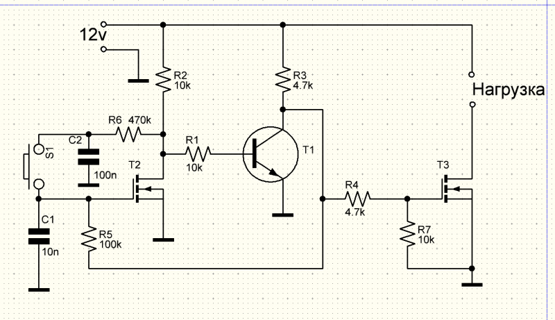 Схема кнопки без фиксации на транзисторах