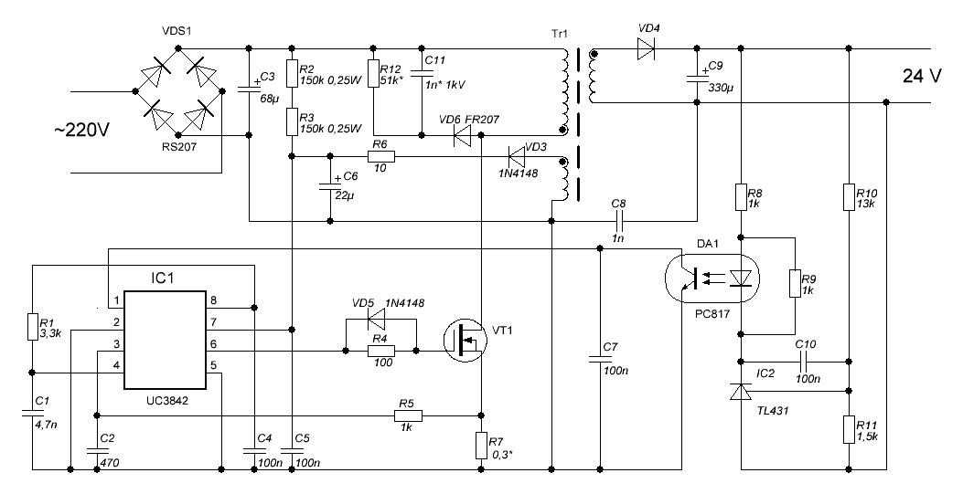 Импульсный блок питания 3845 схема