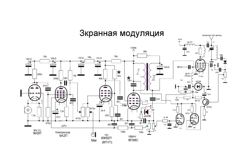 Схема передатчика на 3 мгц на 6п3с гу 50