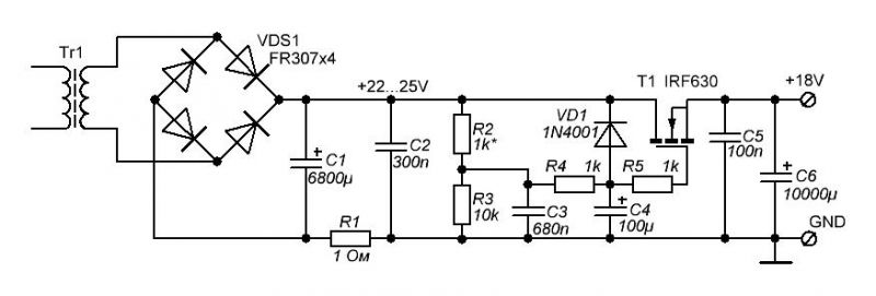 Схема блока питания на полевом транзисторе