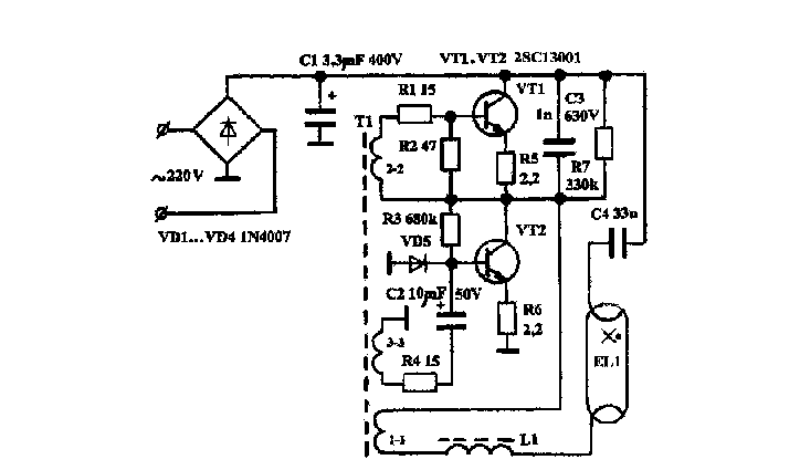Драйвер люминесцентной лампы схема