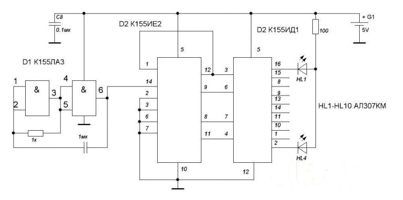 Ие 2. Схема бегущих огней на к155ид1. Бегущие огни на микросхемах к155тм2 схема. Бегущие Агни на к155тм2 схема. Бегущие огни на к155ид3.