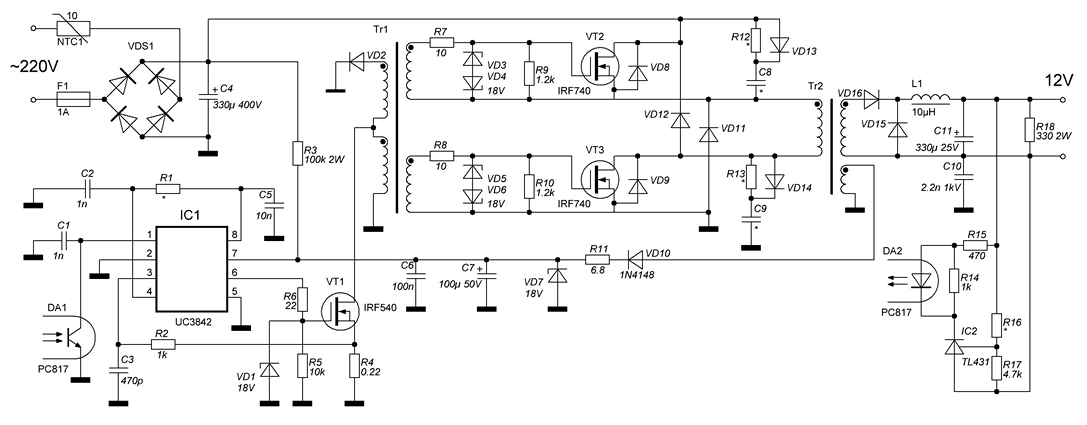 Схема блока питания триколор 12v 2a