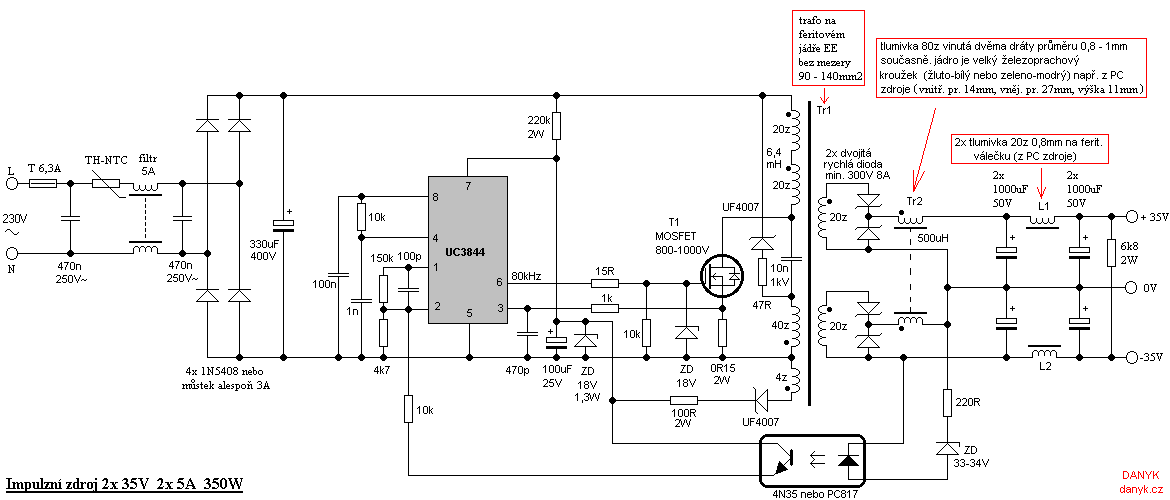 Блок питания atx на uc3843 схема