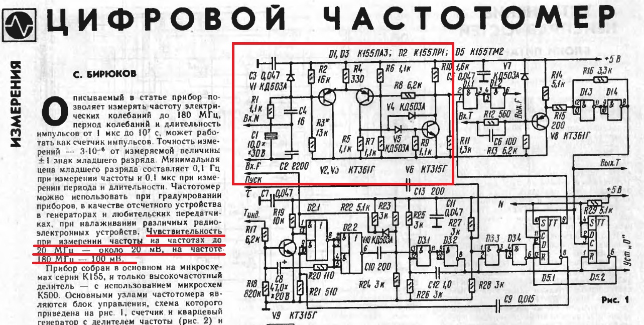 Входной каскад частотомера схема