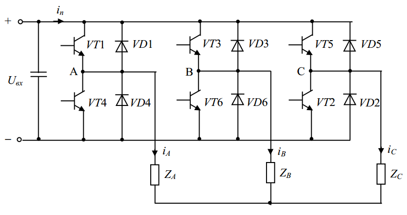 Схема трехфазного мостового инвертора