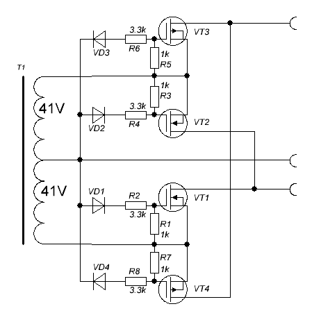 Синхронный выпрямитель на полевых транзисторах схема
