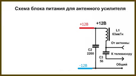 Схема питания антенны по кабелю