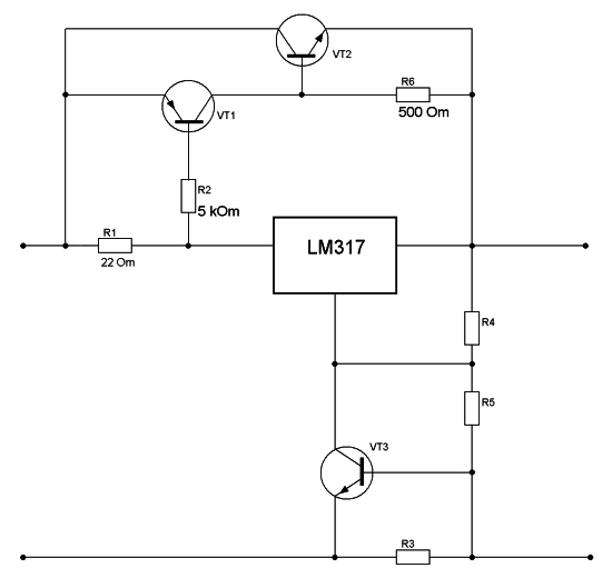Регулятор напряжения на lm317 с транзистором схема