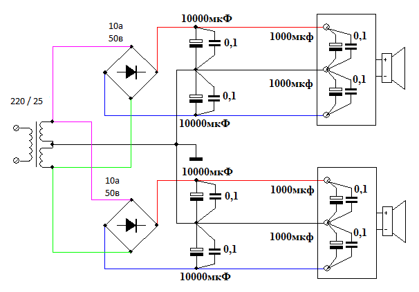 Схема двухполярного питания усилителя